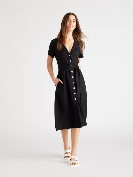 Quince Dresses & Skirts - Quince 100% Linen Black Shirt Dress XL | Button Front Tie Waist 25253